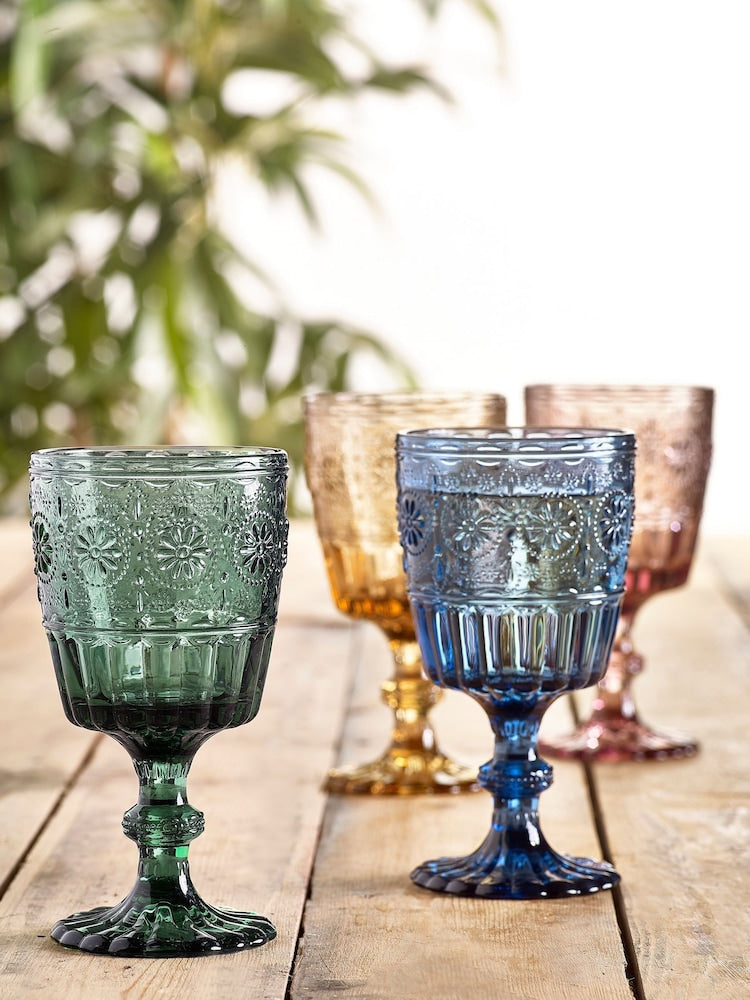 Copa Vintage de Vidrio Tallado – Verde Esmeralda